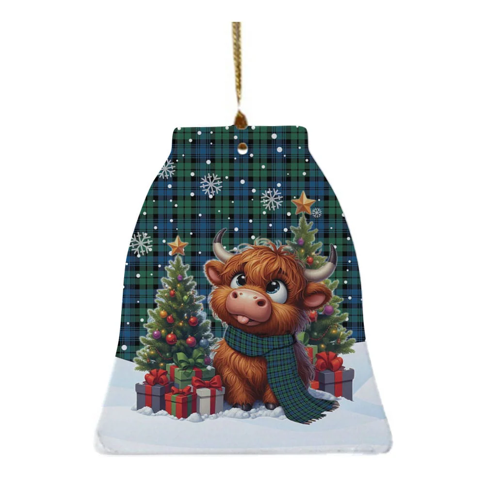Scottish Campbell Ancient 02 Tartan Ceramic Ornament Cute Highland Cow Christmas - Image 4
