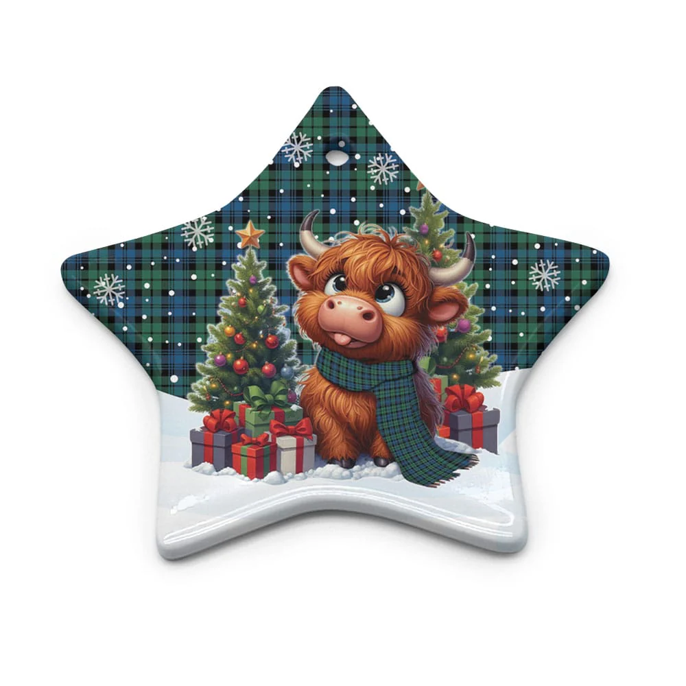 Scottish Campbell Ancient 02 Tartan Ceramic Ornament Cute Highland Cow Christmas - Image 5