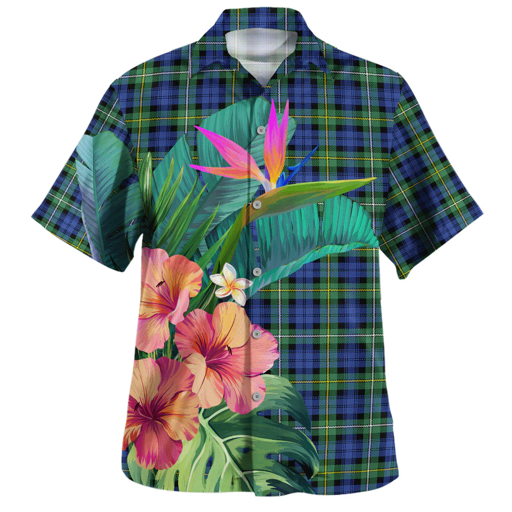 Scottish Campbell Argyll Ancient Clan Badge Tartan Hawaiian Shirt Bouquet Tropical Style - Image 2