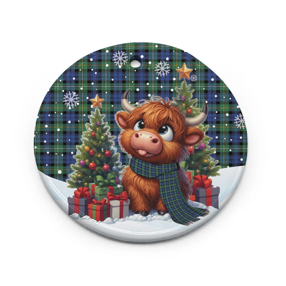 Scottish Campbell Argyll Ancient Tartan Ceramic Ornament Cute Highland Cow Christmas - Image 2