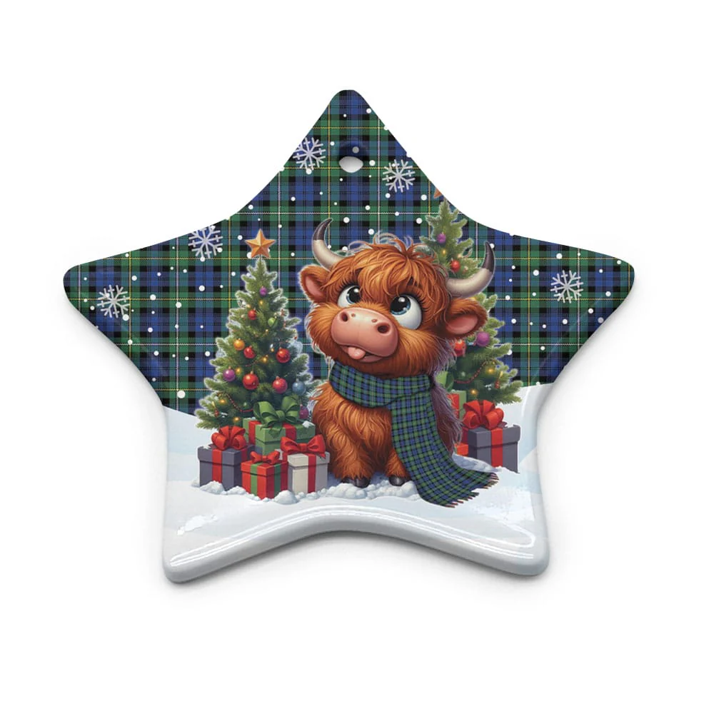Scottish Campbell Argyll Ancient Tartan Ceramic Ornament Cute Highland Cow Christmas - Image 5