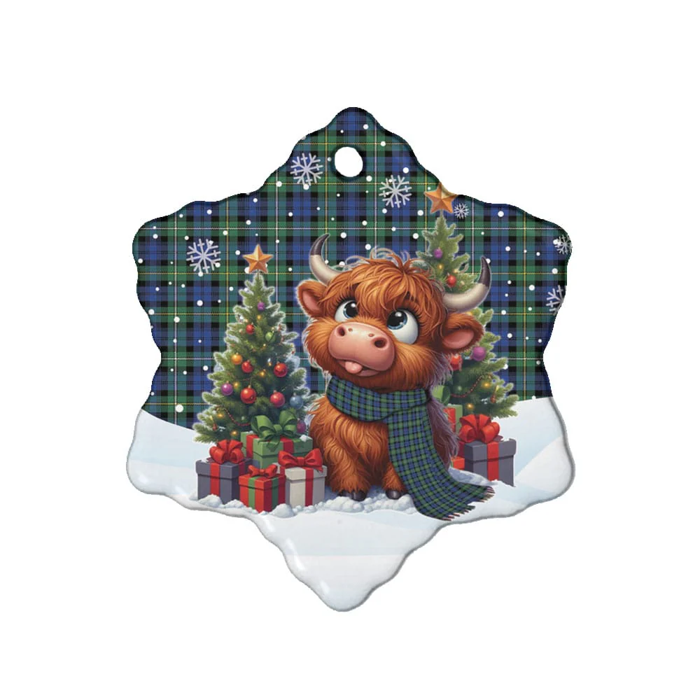 Scottish Campbell Argyll Ancient Tartan Ceramic Ornament Cute Highland Cow Christmas - Image 6