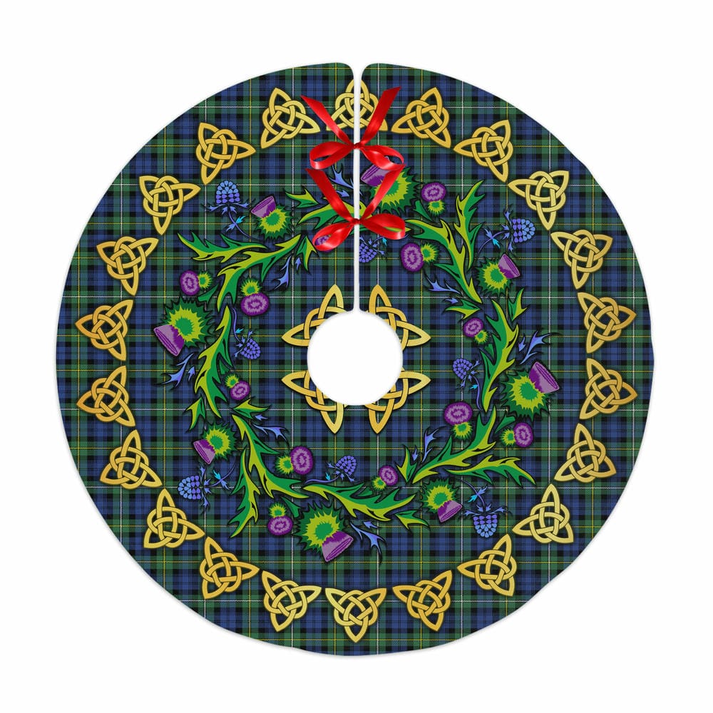 Scottish Campbell Argyll Ancient Tartan Thistle Celtic Knot Christmas Tree Skirt