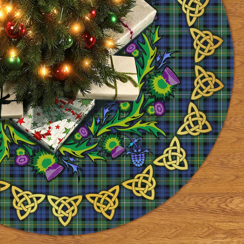 Scottish Campbell Argyll Ancient Tartan Thistle Celtic Knot Christmas Tree Skirt - Image 2