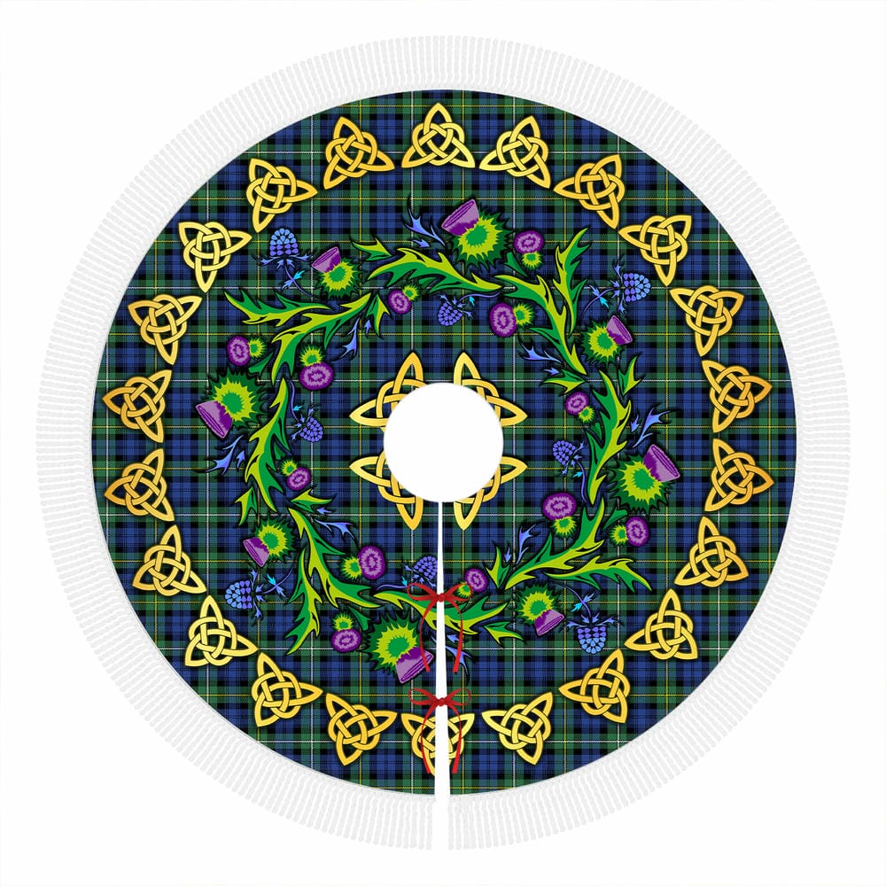Scottish Campbell Argyll Ancient Tartan Thistle Celtic Knot Christmas Tree Skirt - Image 4