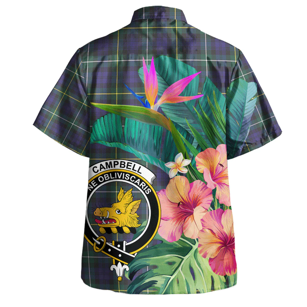 Scottish Campbell Argyll Modern Clan Badge Tartan Hawaiian Shirt Bouquet Tropical Style - Image 3