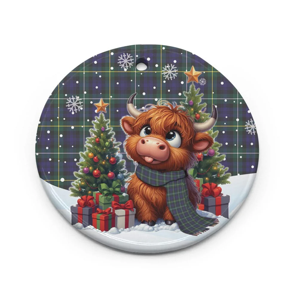 Scottish Campbell Argyll Modern Tartan Ceramic Ornament Cute Highland Cow Christmas - Image 2