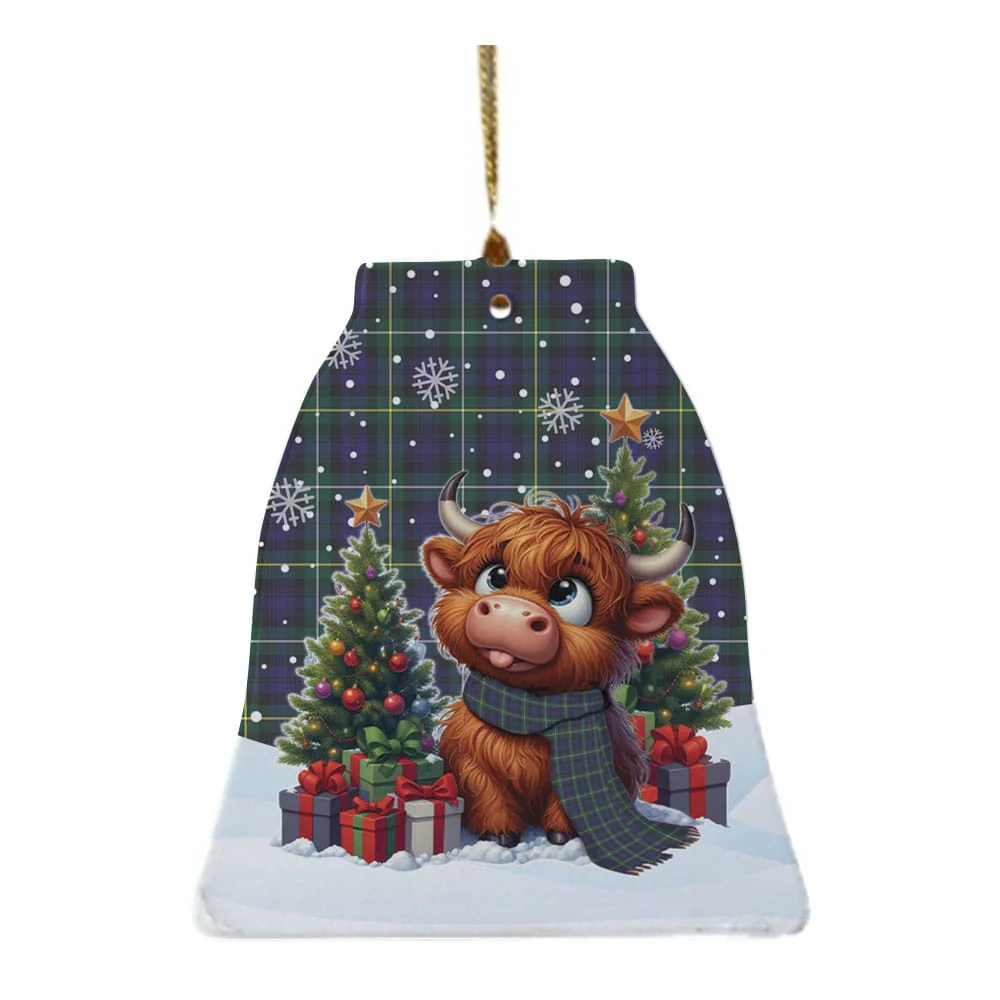 Scottish Campbell Argyll Modern Tartan Ceramic Ornament Cute Highland Cow Christmas - Image 4
