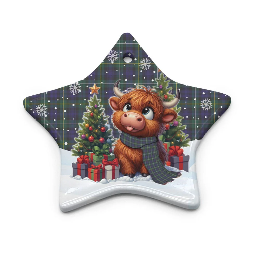 Scottish Campbell Argyll Modern Tartan Ceramic Ornament Cute Highland Cow Christmas - Image 5