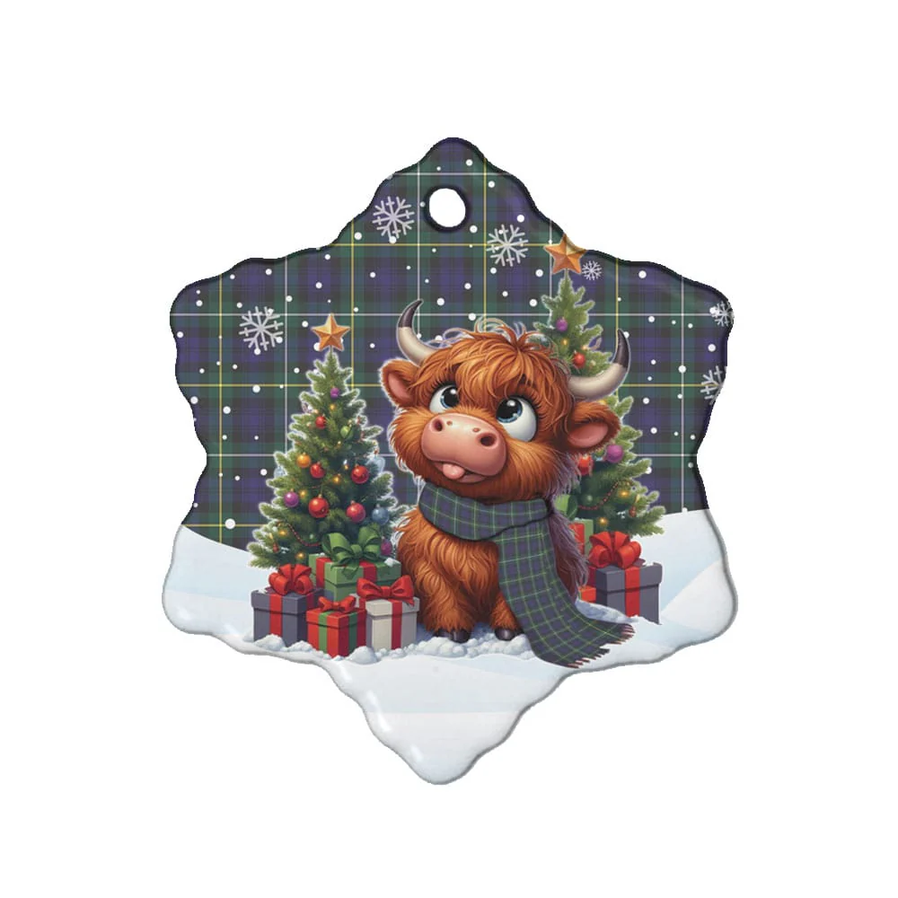 Scottish Campbell Argyll Modern Tartan Ceramic Ornament Cute Highland Cow Christmas - Image 6