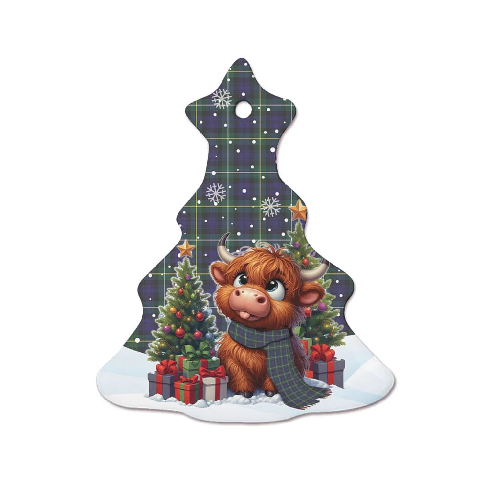 Scottish Campbell Argyll Modern Tartan Ceramic Ornament Cute Highland Cow Christmas - Image 7