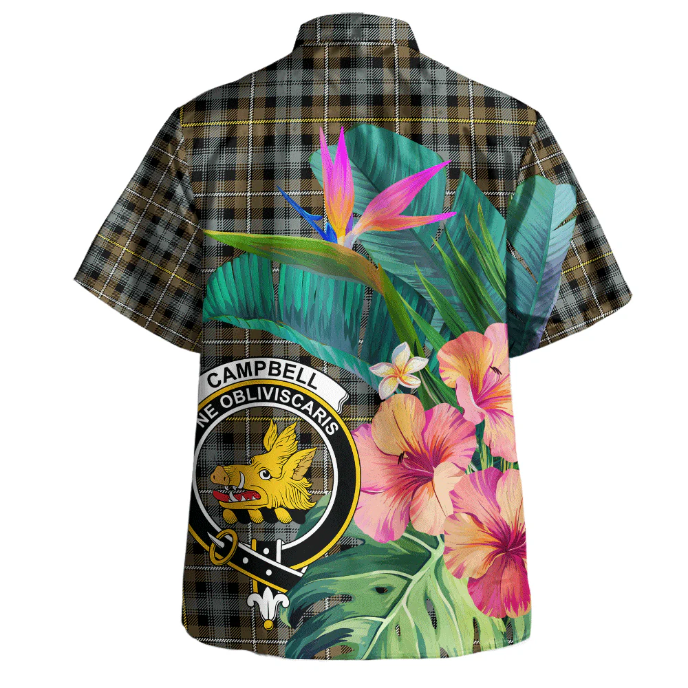 Scottish Campbell Argyll Weathered Clan Badge Tartan Hawaiian Shirt Bouquet Tropical Style - Image 3