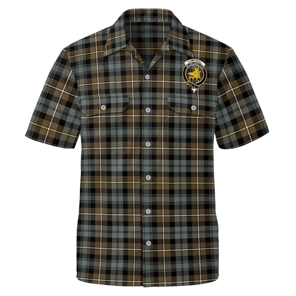 Scottish Campbell Argyll Weathered Clan Badge Tartan Short Sleeve Work Shirt - Image 2