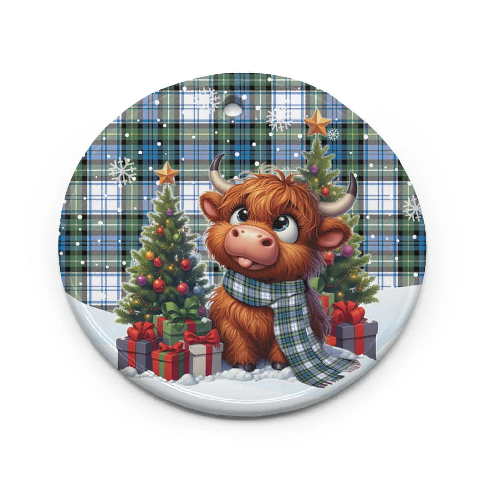 Scottish Campbell Dress Ancient Tartan Ceramic Ornament Cute Highland Cow Christmas - Image 2