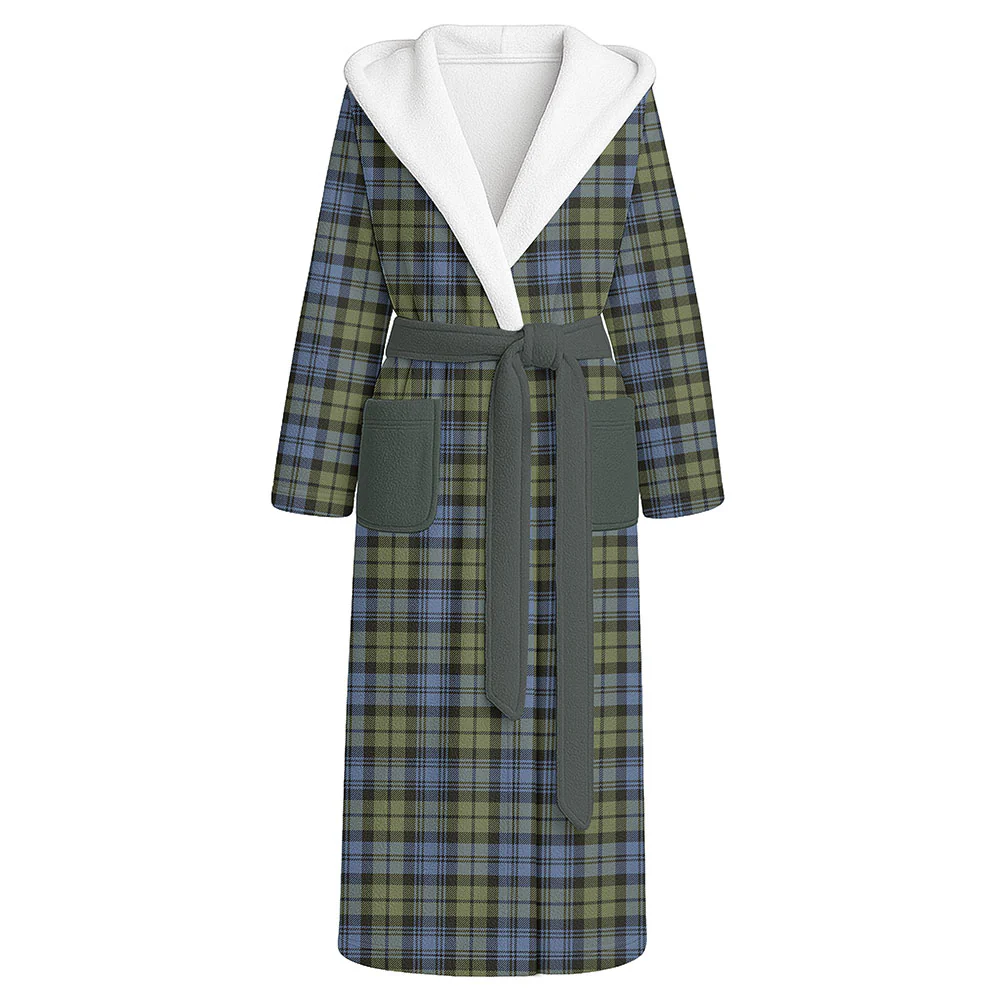 Scottish Campbell Faded Clan Badge Tartan Flannel Hooded Bathrobe