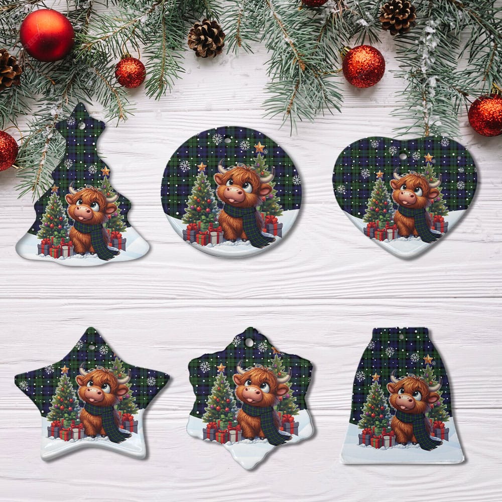 Scottish Campbell Modern Tartan Ceramic Ornament Cute Highland Cow Christmas
