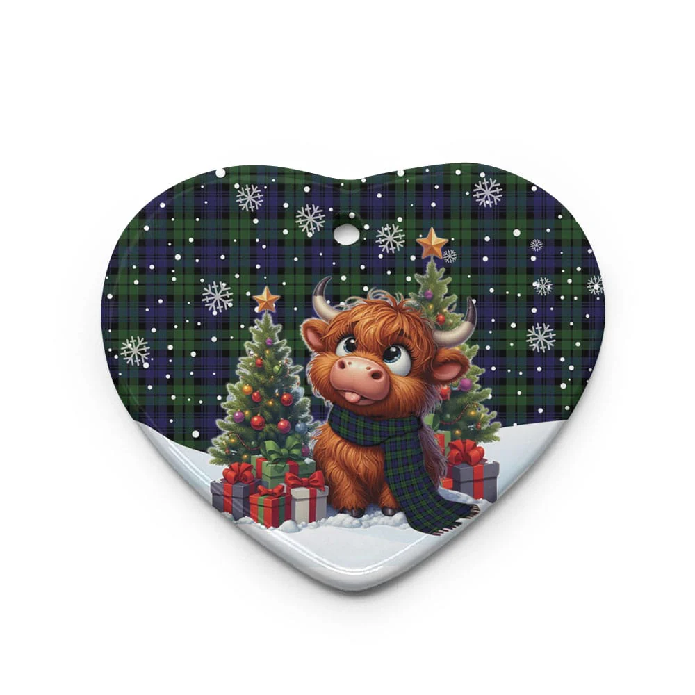 Scottish Campbell Modern Tartan Ceramic Ornament Cute Highland Cow Christmas - Image 3