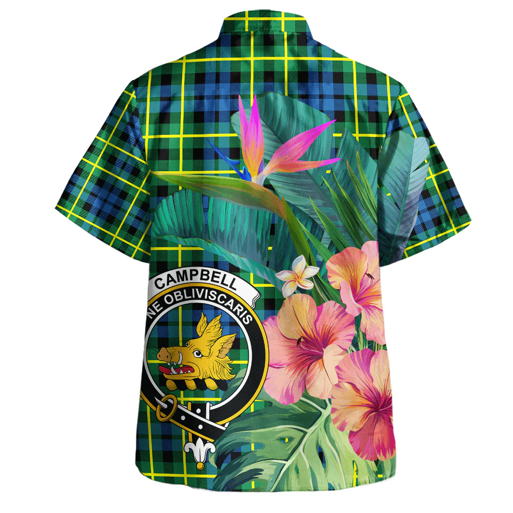 Scottish Campbell of Breadalbane Ancient Clan Badge Tartan Hawaiian Shirt Bouquet Tropical Style - Image 3