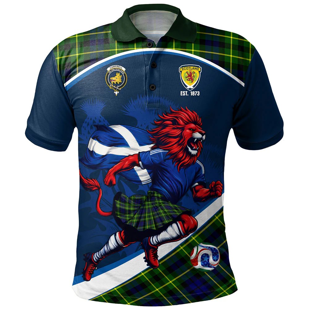 Scottish Campbell of Breadalbane Modern Clan Badge Tartan Polo Shirt Scotland Lion Brave Highland Spirit