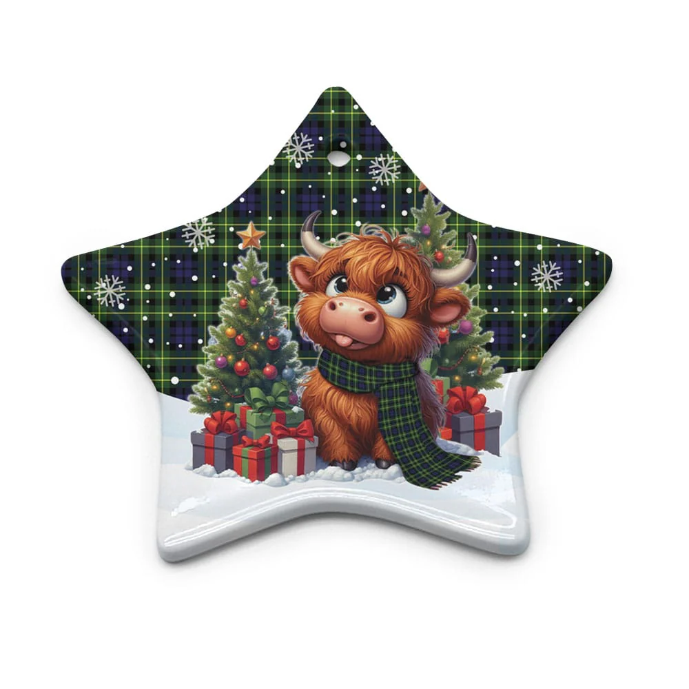 Scottish Campbell of Breadalbane Modern Tartan Ceramic Ornament Cute Highland Cow Christmas - Image 5