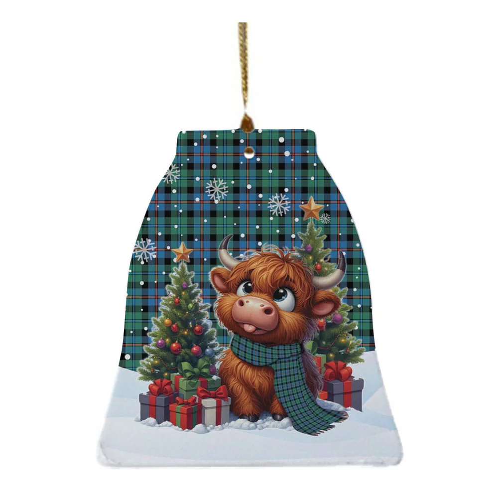 Scottish Campbell of Cawdor Ancient Tartan Ceramic Ornament Cute Highland Cow Christmas - Image 4