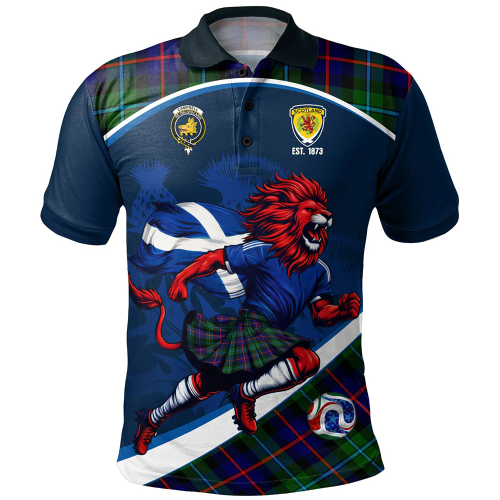 Scottish Campbell of Cawdor Modern Clan Badge Tartan Polo Shirt Scotland Lion Brave Highland Spirit