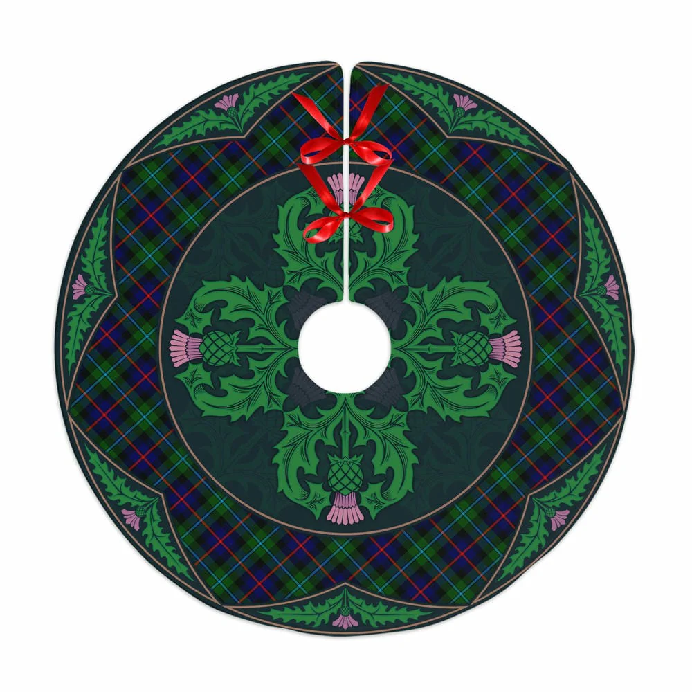 Scottish Campbell of Cawdor Modern Tartan Christmas Tree Skirt Old Scottish Thistle Flower