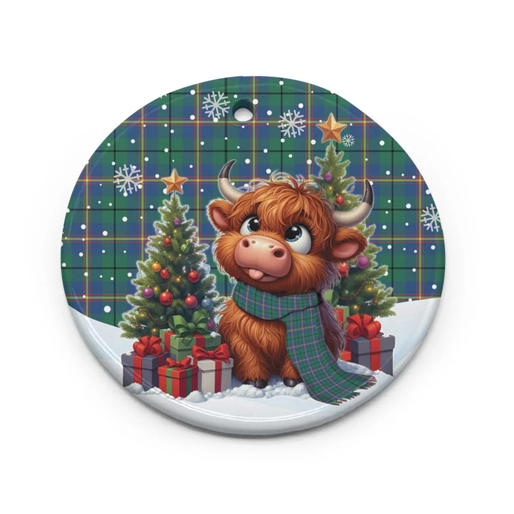 Scottish Carmichael Ancient Tartan Ceramic Ornament Cute Highland Cow Christmas - Image 2
