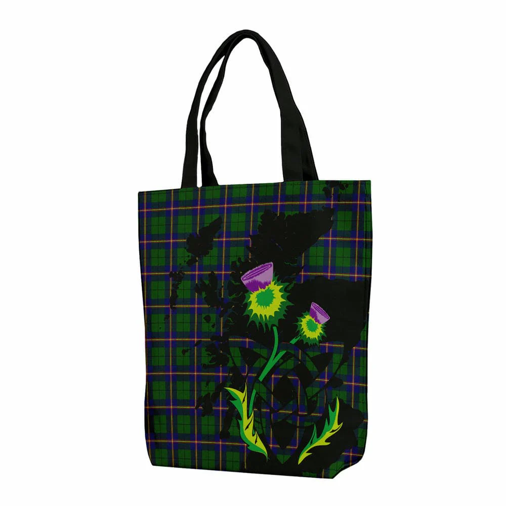 Scottish Carmichael Modern Tartan Canvas Bag With Shoulder Strap With Thistle