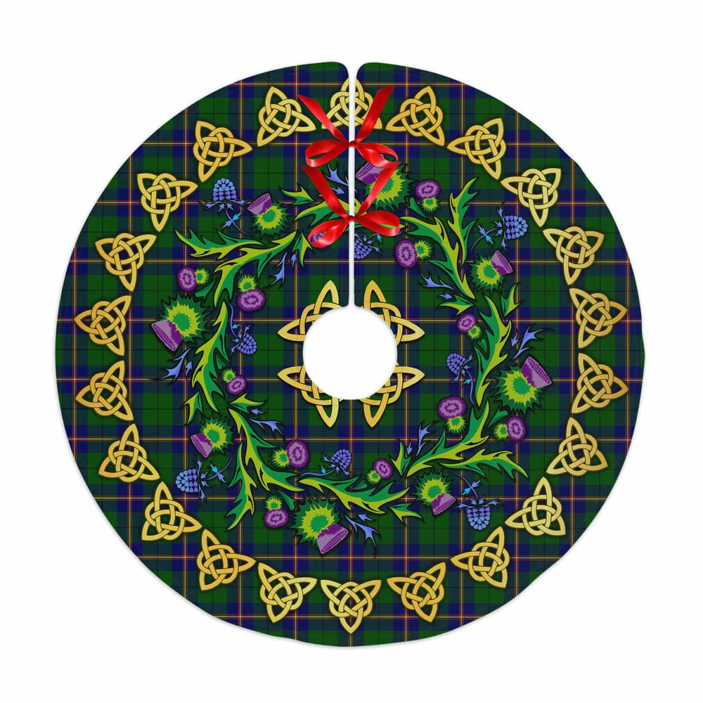 Scottish Carmichael Modern Tartan Thistle Celtic Knot Christmas Tree Skirt