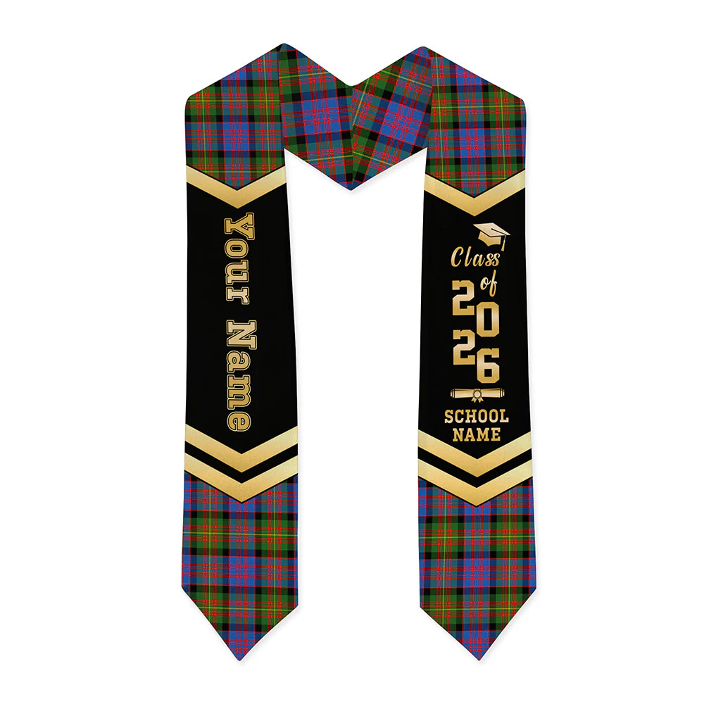 Scottish Carnegie Ancient Clan Badge Tartan Graduation Stole Black Gold Honor - Image 3