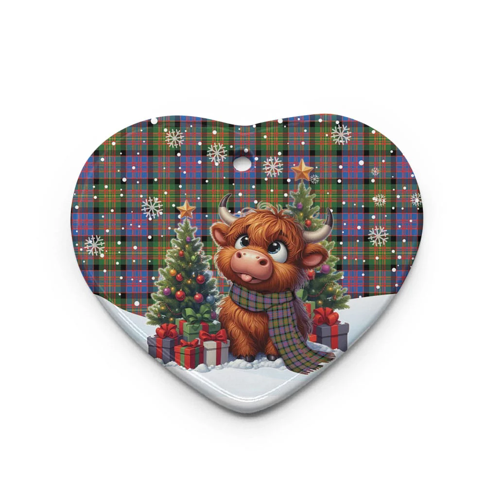 Scottish Carnegie Ancient Tartan Ceramic Ornament Cute Highland Cow Christmas - Image 3