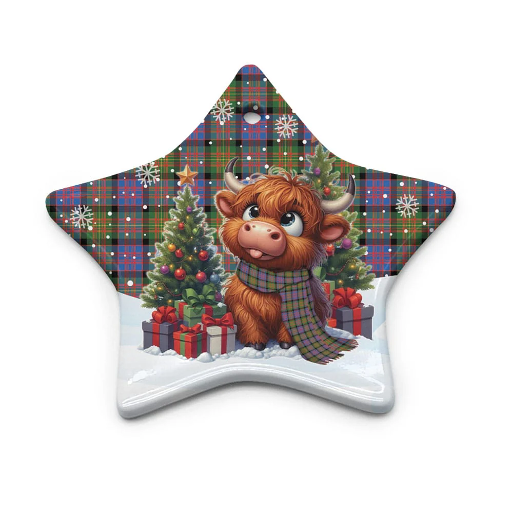 Scottish Carnegie Ancient Tartan Ceramic Ornament Cute Highland Cow Christmas - Image 5