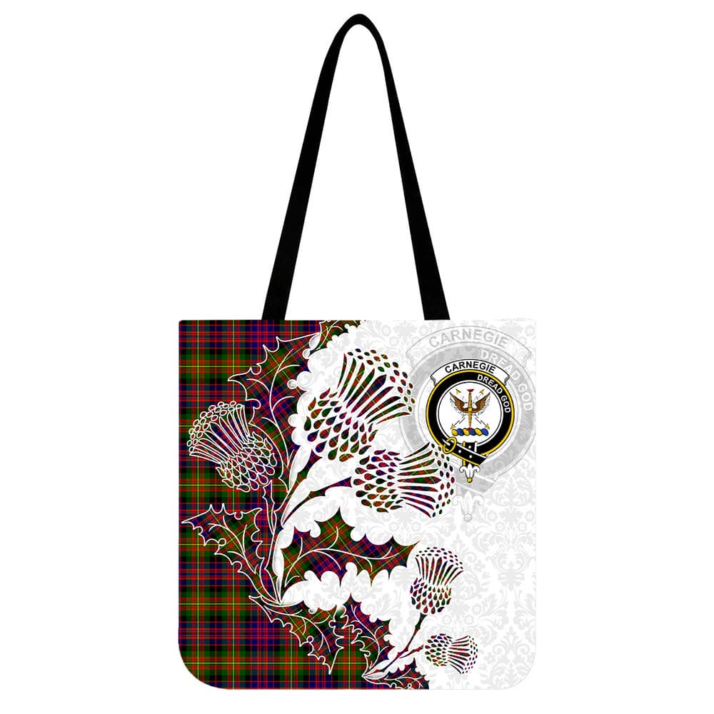 Scottish Carnegie Clan Crest Tartan Tote Bag - Thistle Flowers Style