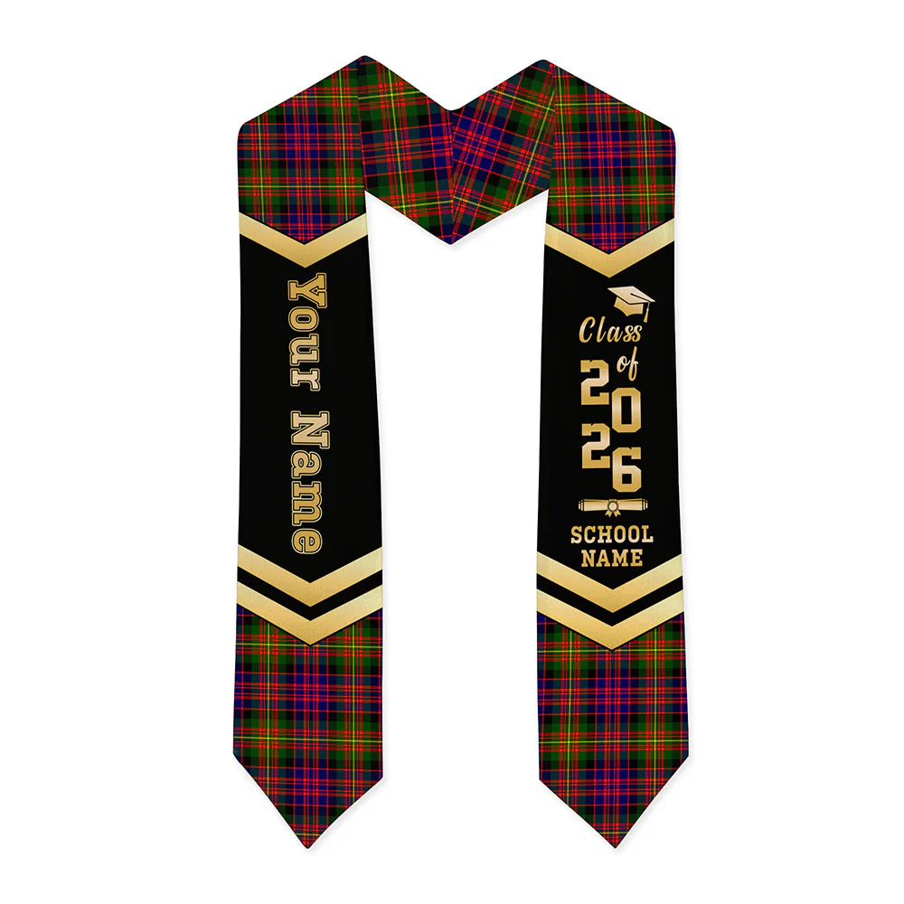 Scottish Carnegie Modern Clan Badge Tartan Graduation Stole Black Gold Honor - Image 3