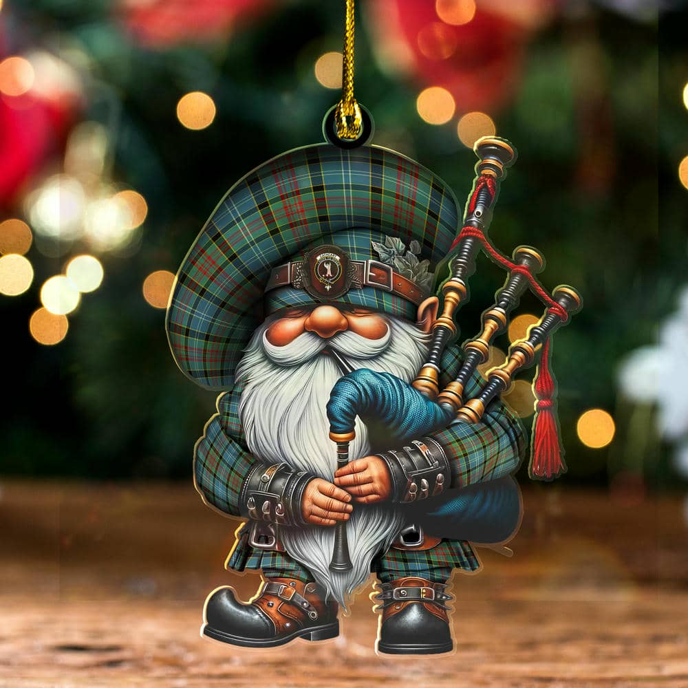 Scottish Cathcart Clan Badge Tartan Bagpiper Gnome Ornament