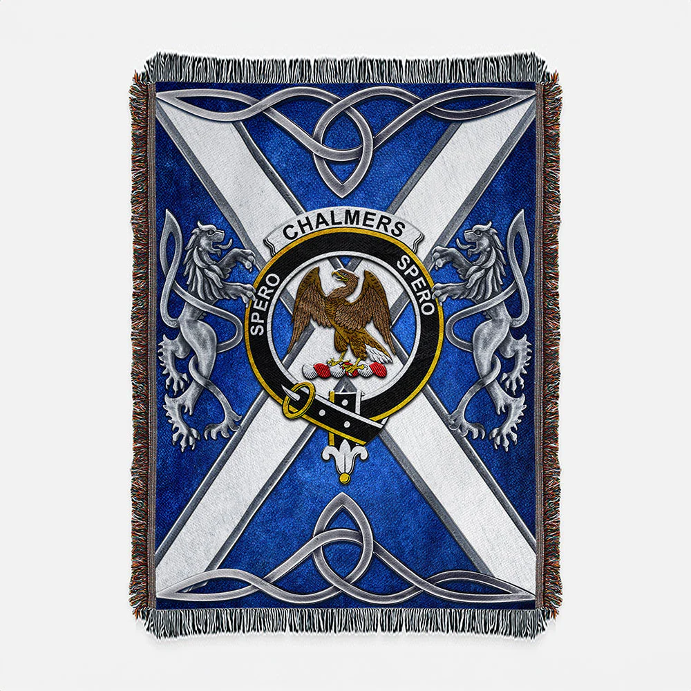 Scottish Chalmers Clan Badge Woven Blanket Silver Rampant Lion Emblem