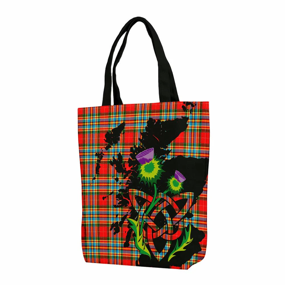 Scottish Chattan Tartan Canvas Bag With Shoulder Strap With Thistle
