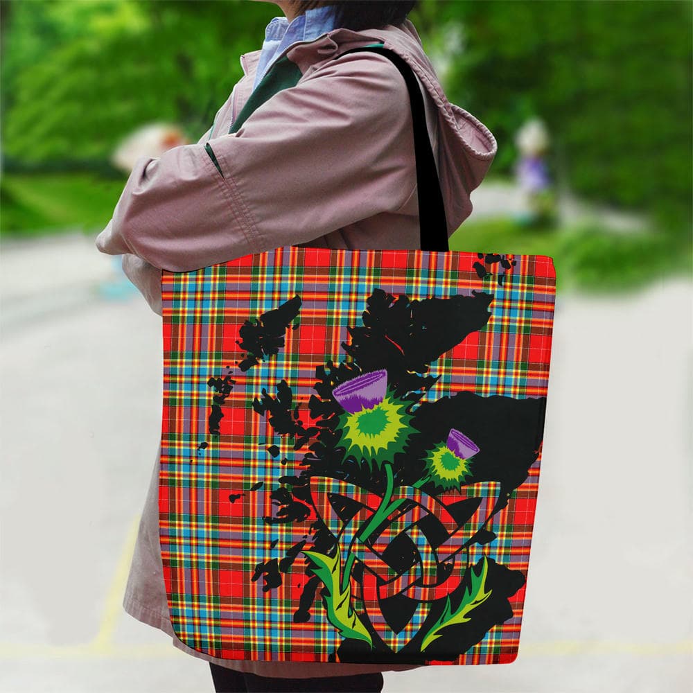 Scottish Chattan Tartan Canvas Bag With Shoulder Strap With Thistle - Image 2