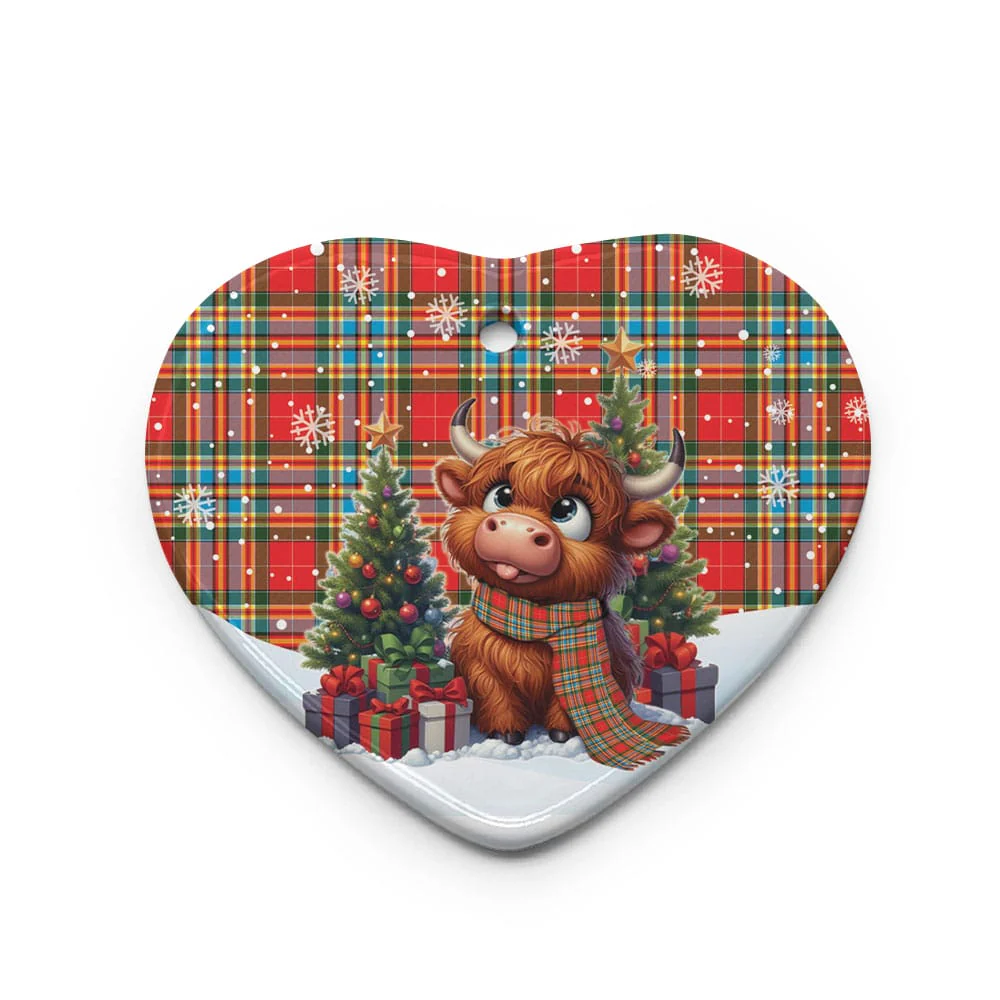 Scottish Chattan Tartan Ceramic Ornament Cute Highland Cow Christmas - Image 3