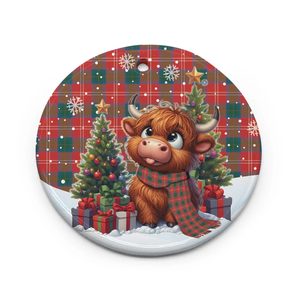 Scottish Chisholm Ancient Tartan Ceramic Ornament Cute Highland Cow Christmas - Image 2