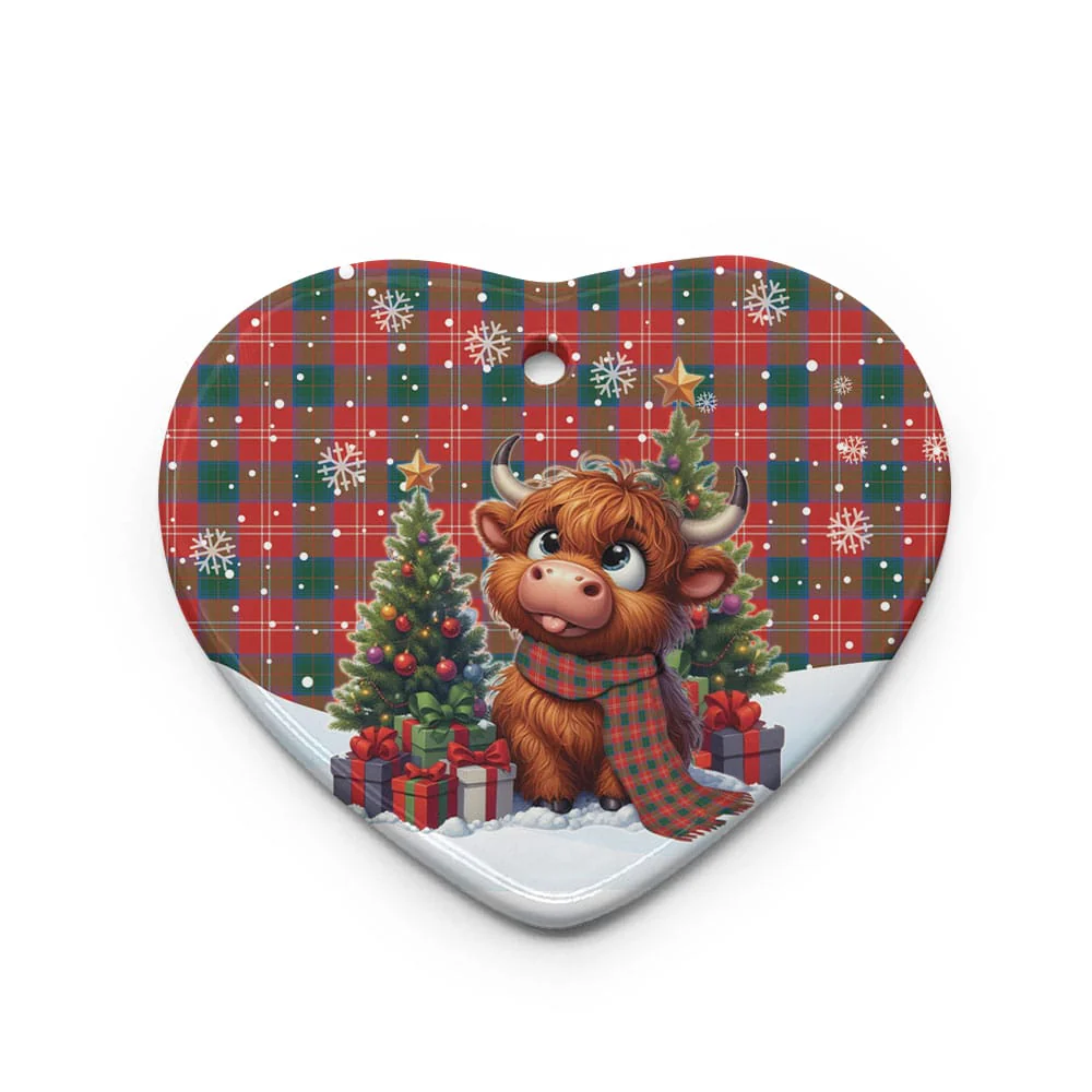 Scottish Chisholm Ancient Tartan Ceramic Ornament Cute Highland Cow Christmas - Image 3