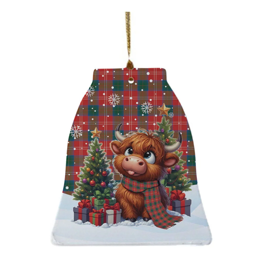 Scottish Chisholm Ancient Tartan Ceramic Ornament Cute Highland Cow Christmas - Image 4