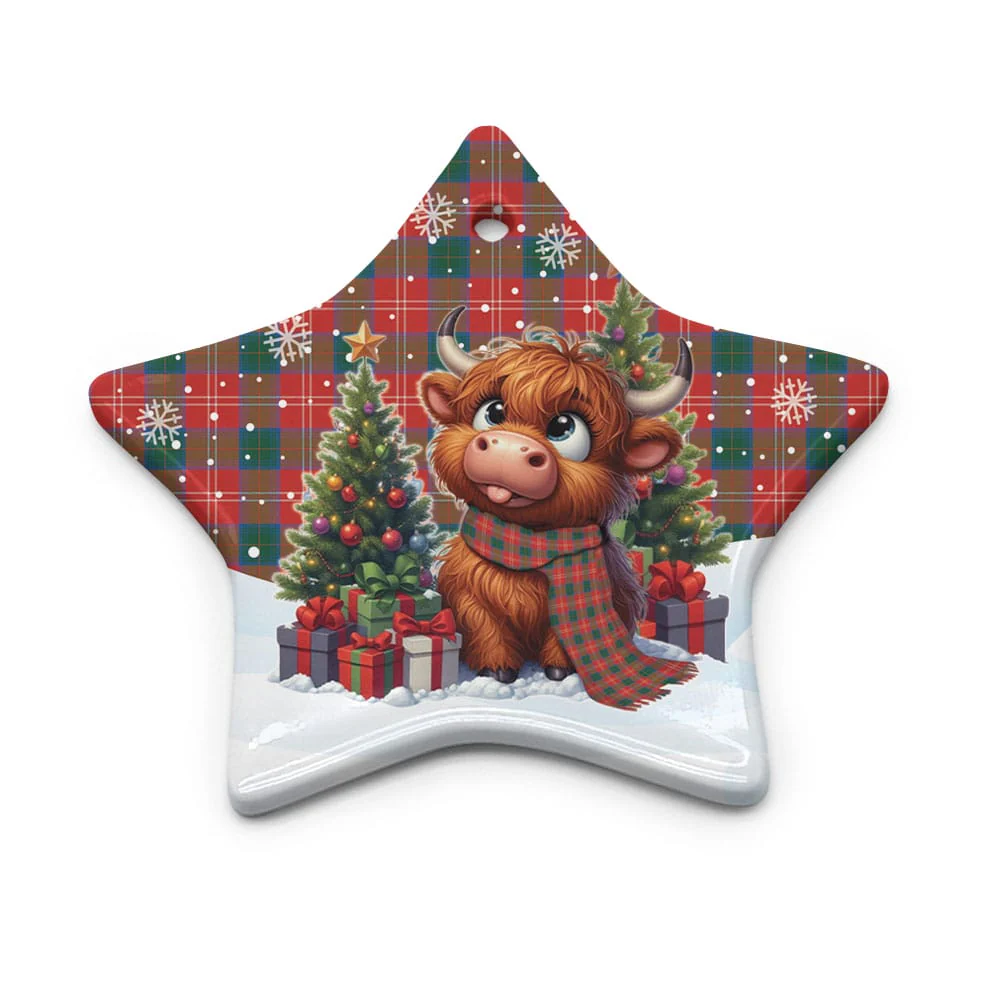 Scottish Chisholm Ancient Tartan Ceramic Ornament Cute Highland Cow Christmas - Image 5