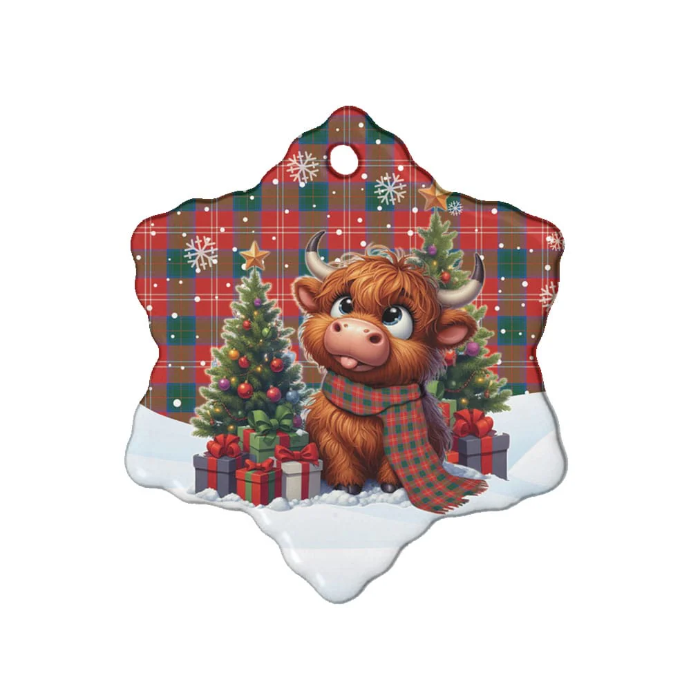 Scottish Chisholm Ancient Tartan Ceramic Ornament Cute Highland Cow Christmas - Image 6