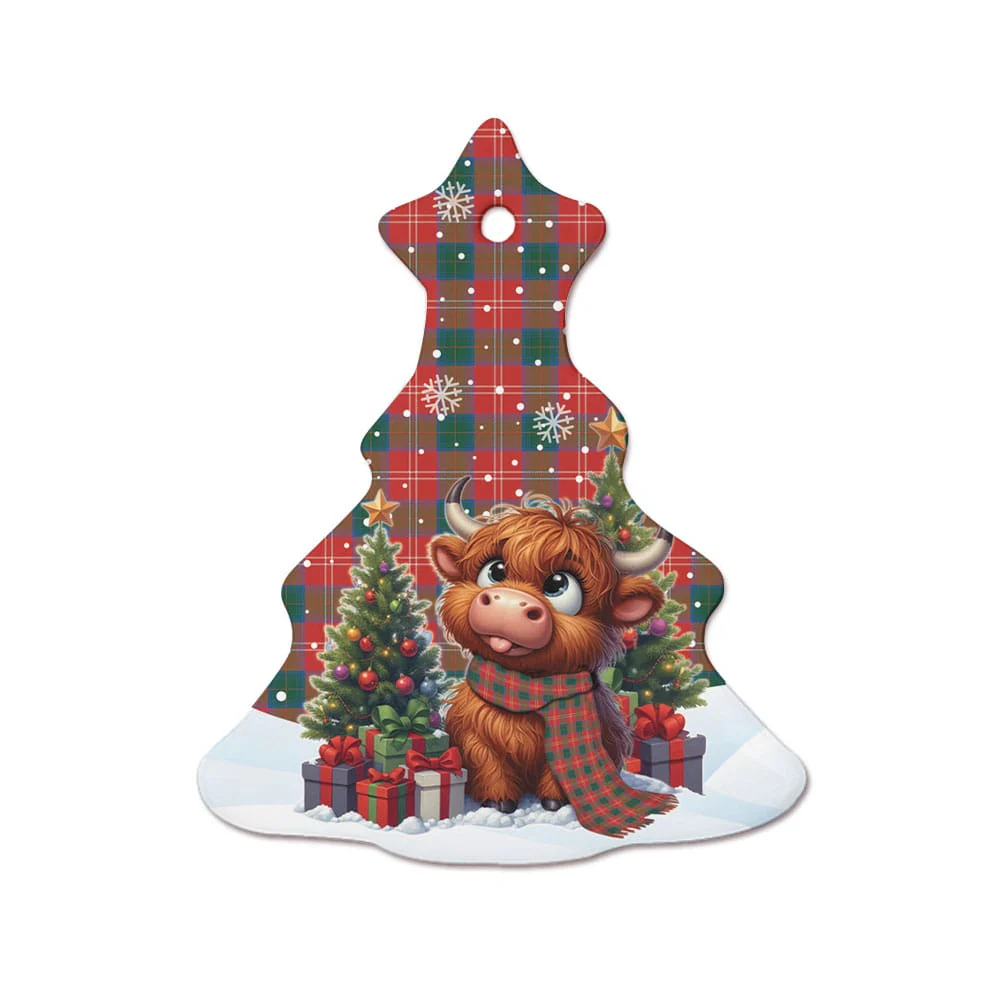 Scottish Chisholm Ancient Tartan Ceramic Ornament Cute Highland Cow Christmas - Image 7