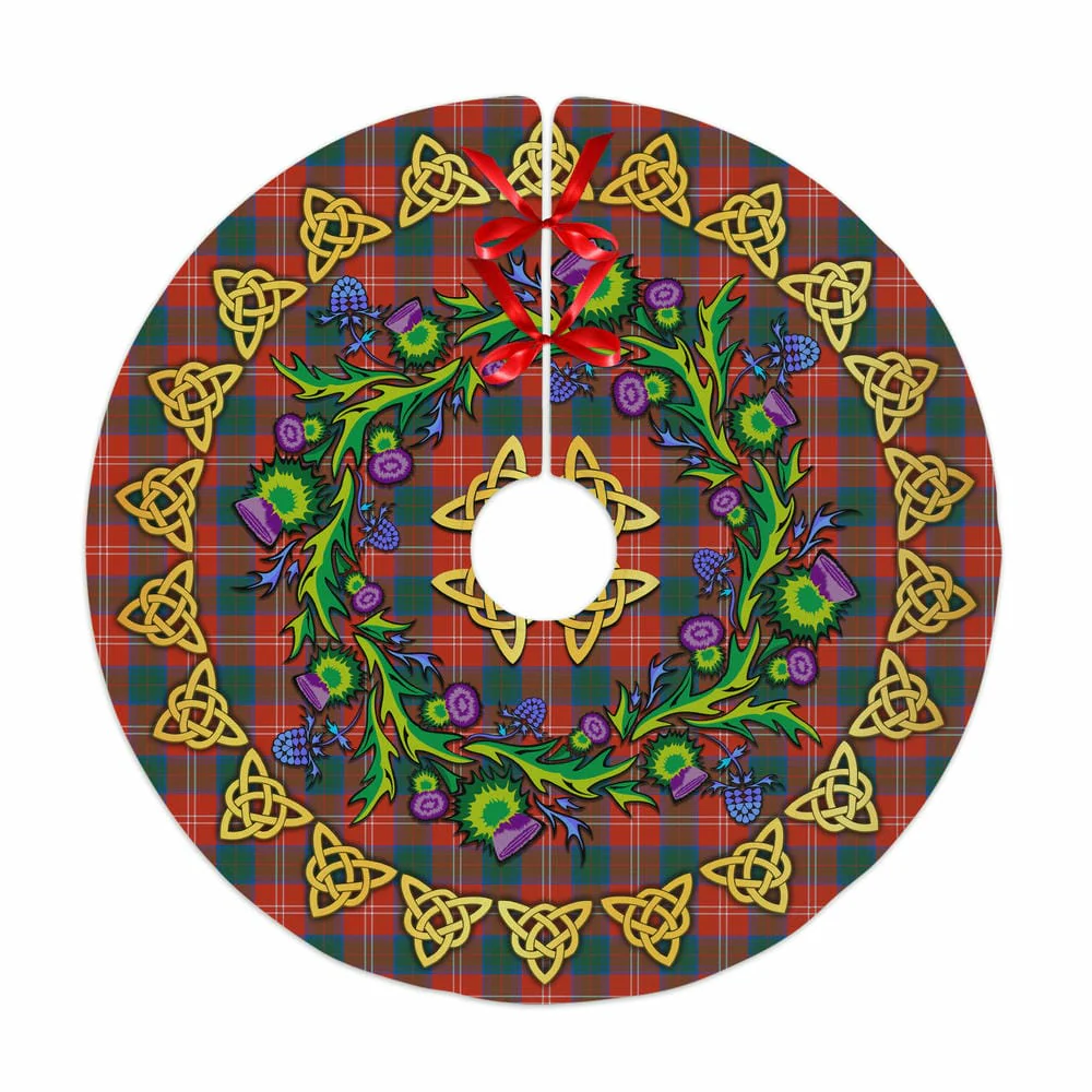 Scottish Chisholm Ancient Tartan Thistle Celtic Knot Christmas Tree Skirt