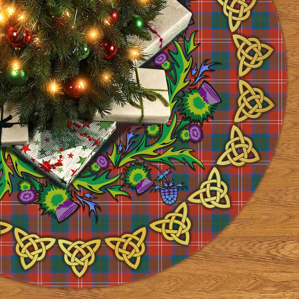 Scottish Chisholm Ancient Tartan Thistle Celtic Knot Christmas Tree Skirt - Image 2