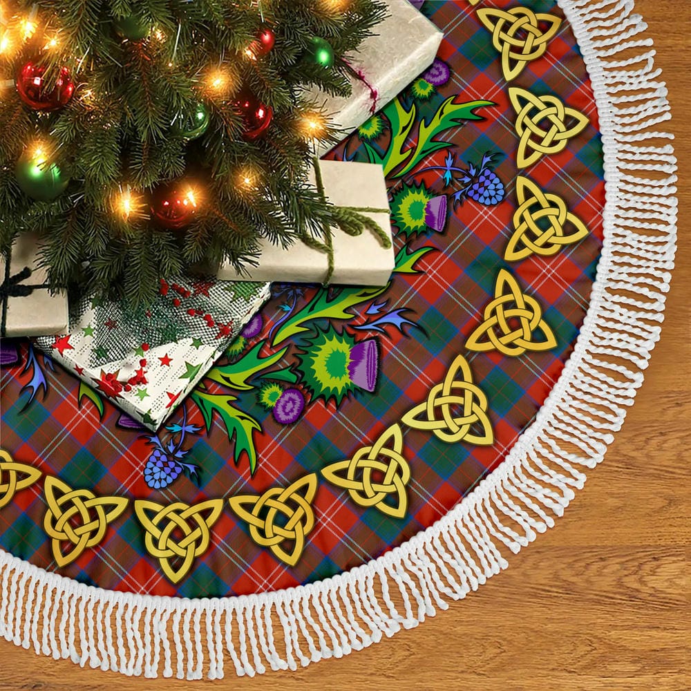 Scottish Chisholm Ancient Tartan Thistle Celtic Knot Christmas Tree Skirt - Image 5