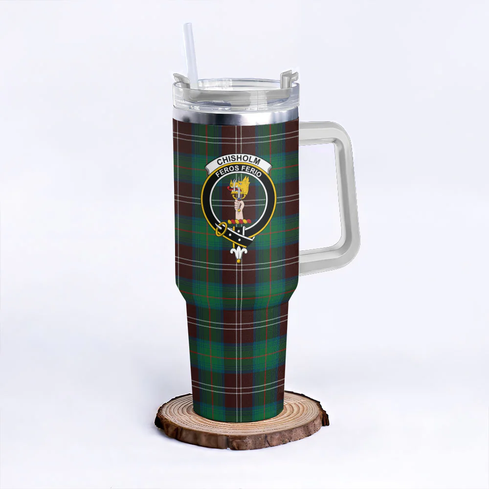 Scottish Chisholm Hunting Ancient Clan Badge Tartan 40oz Tumbler